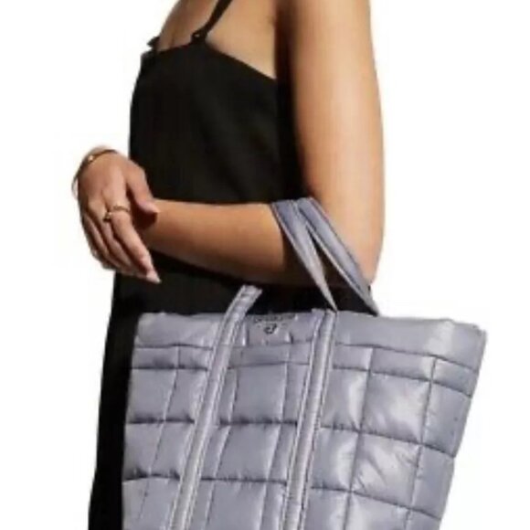 MICHAEL KORS Stirling quilted recycled nylon puffy LARGE travel tote bag -GREY - Picture 8 of 8